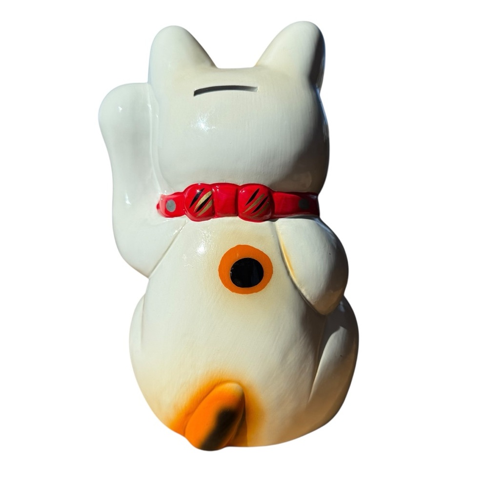 VINTAGE MANEKI NEKO BECKONING CAT BANK – JAPANESE LUCKY CAT FIGURINE - Picture 3 of 9